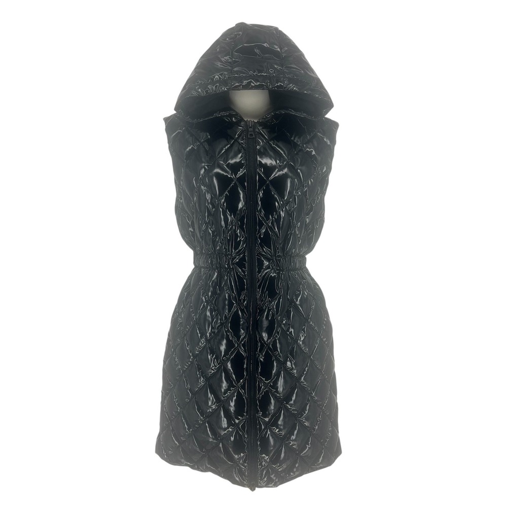 Alice + Olivia Daniel Maxi Black Quilted Hooded‎ Puffer Vest S - Picture 2 of 14